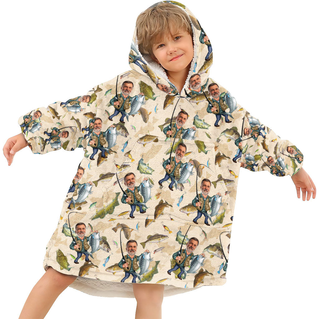 Photo Inserted Funny Fishing - Personalized Fishing Blanket Hoodie