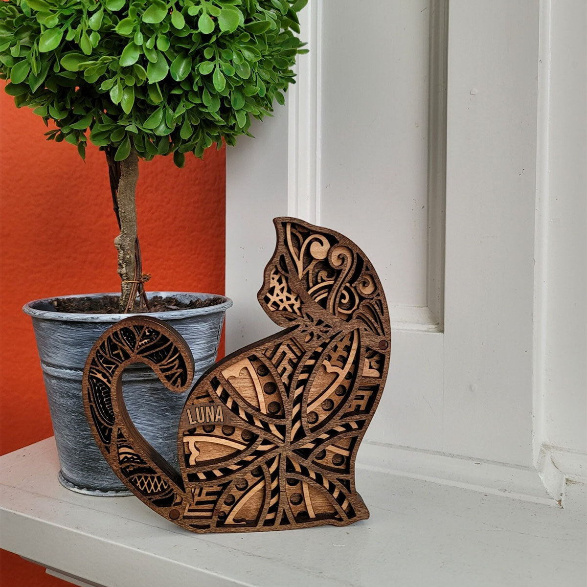 Personalized Handcrafted Wooden Cat Sculpture - Personalized Cat 4 Layer Wooden Art