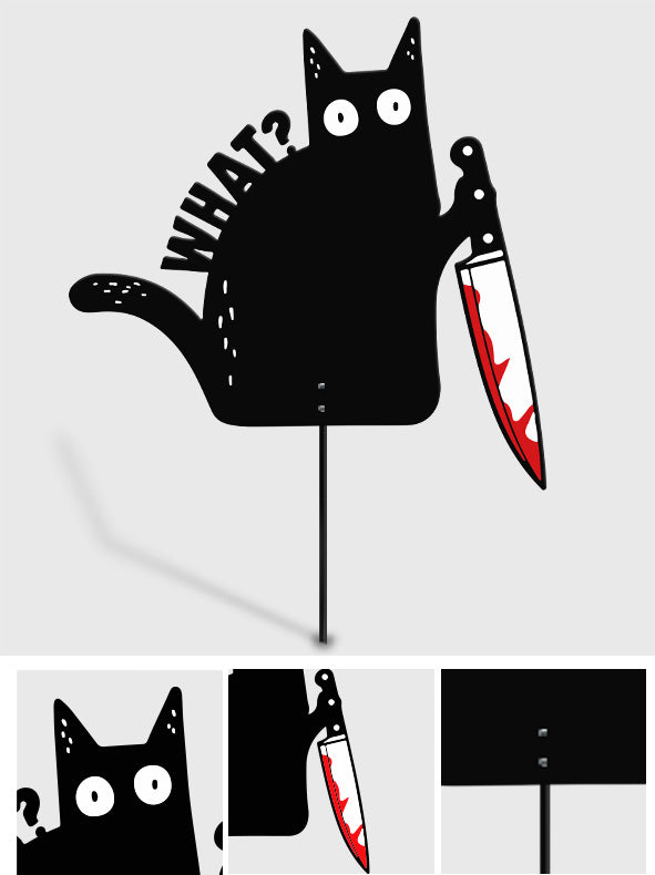 Was? – Gartenkunst aus Metall mit schwarzer Katze