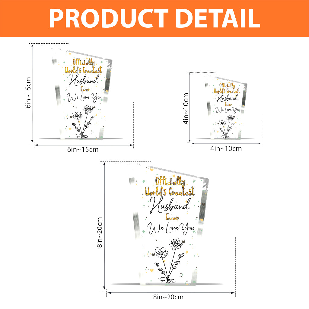 Officially World's Greatest Mom Ever - Gift for mom, grandma, wife, dad, grandpa, husband - Personalized Custom Shaped Acrylic Plaque