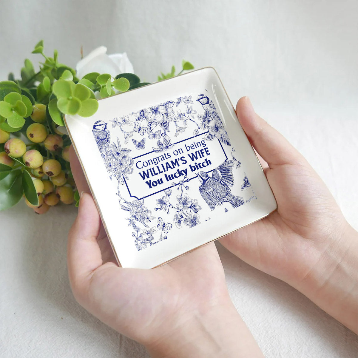 Herzlichen Glückwunsch, dass du meine Freundin/Ehefrau bist! Du hast Glück! – Geschenk für Ehefrau/Freundin – Personalisierte Schmuckschale