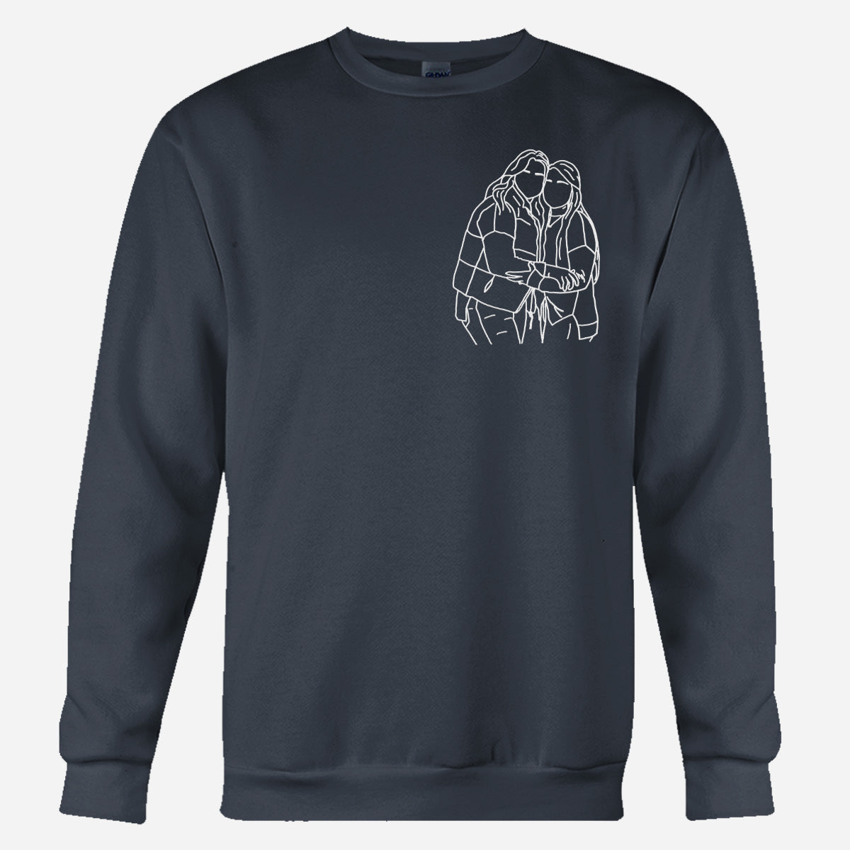 Individuelle Strichzeichnung – Personalisierter, bestickter Pullover für die beste Freundin