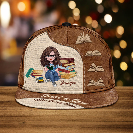 Einfach ein Mädchen, das Bücher liebt – personalisierte Buch-Snapback-Hülle