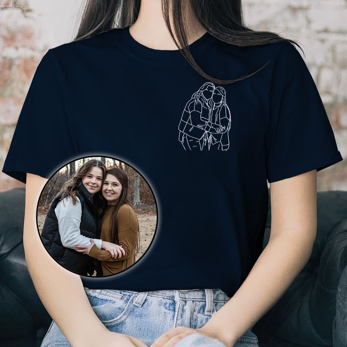 Individuelle Strichzeichnung – Personalisiertes T-Shirt mit Stickerei für deine beste Freundin