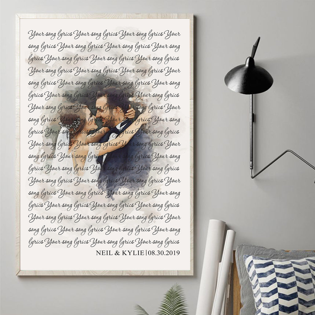 Individuelle Aquarellporträts mit Liedtexten für die Hochzeit – Personalisierte Leinwandbilder und Poster für Ehepaare