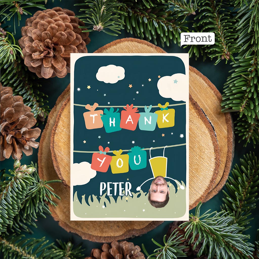 Danke / Ich liebe dich – Foto-Upload: Hängender Mann – Personalisierte Grußkarte