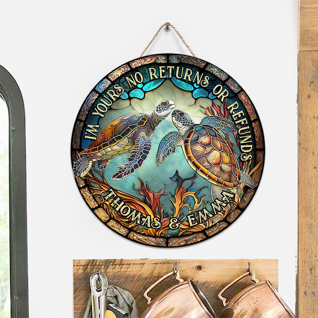 Schildkrötenpaar aus Buntglas – Schildkrötengeschenk für Ehemann, Ehefrau, Freund, Freundin – Personalisiertes rundes Holzschild