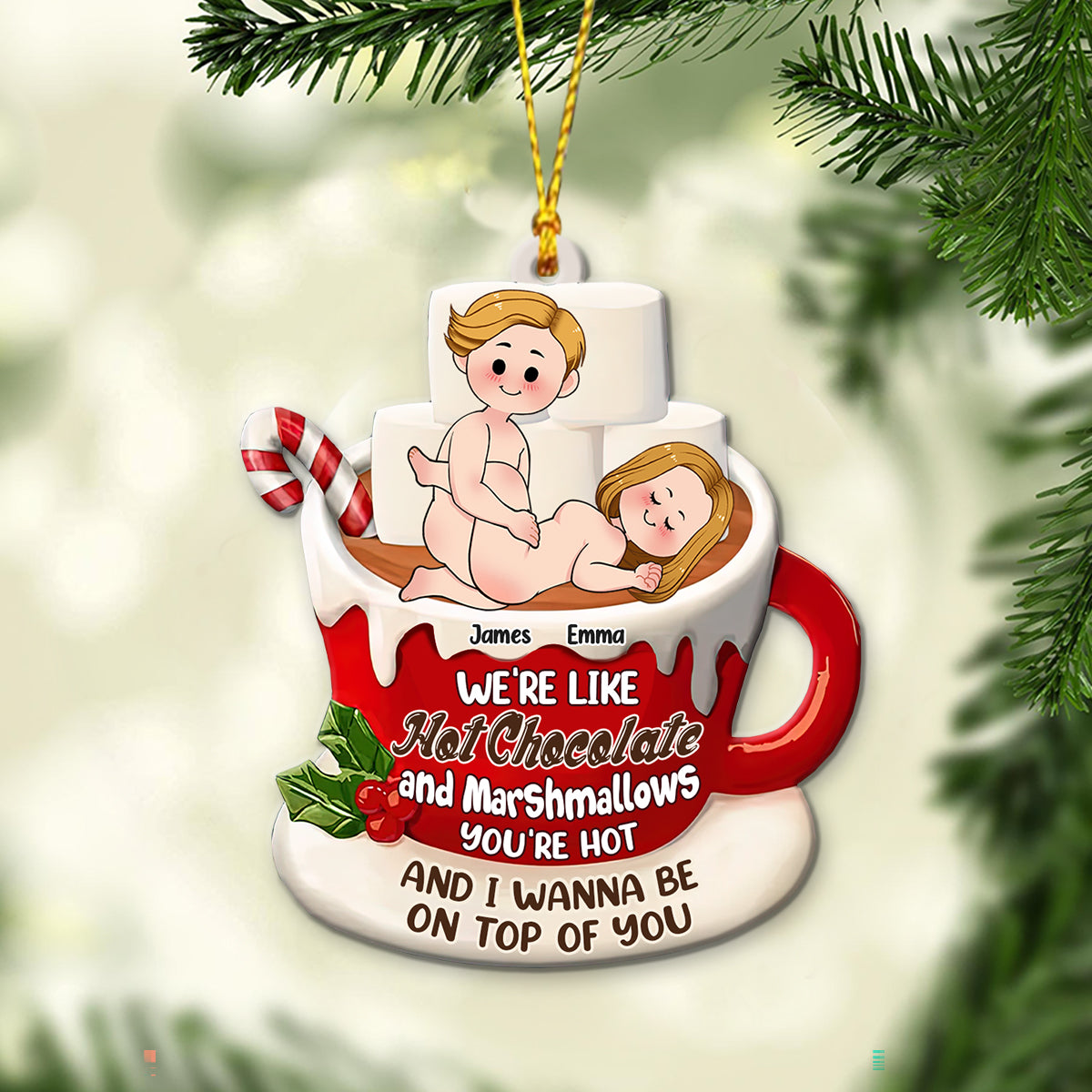 Heiße Schokolade und Marshmallows – personalisierter Pärchen-Weihnachtsbaumschmuck