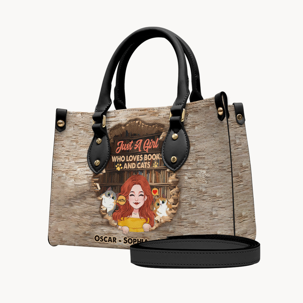Liebe Bücher und Katzen – Personalisierte Buch-Lederhandtasche
