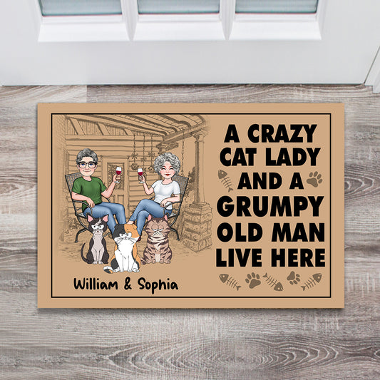 A Crazy Cat Lady And A Grumpy Old Man - Personalized Cat Doormat