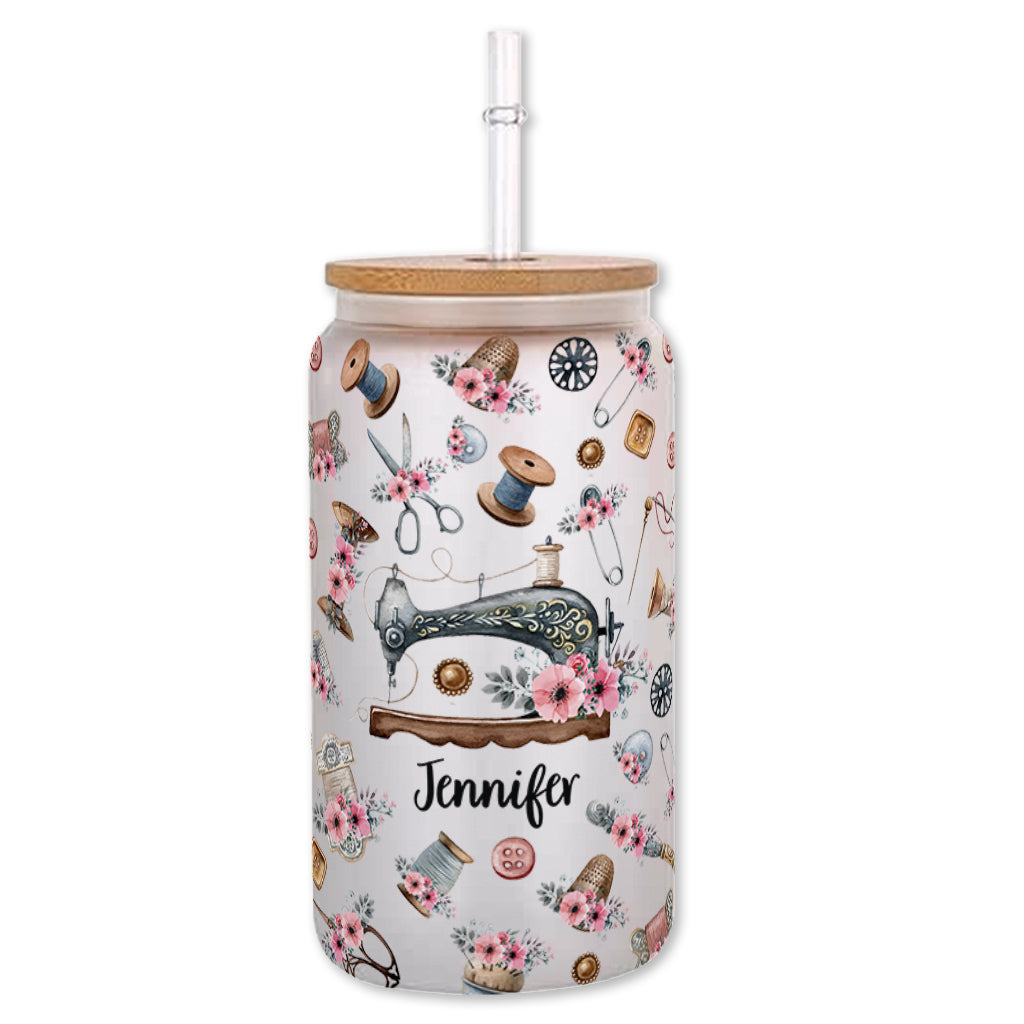 Love Sewing - Personalized Sewing Can Glass