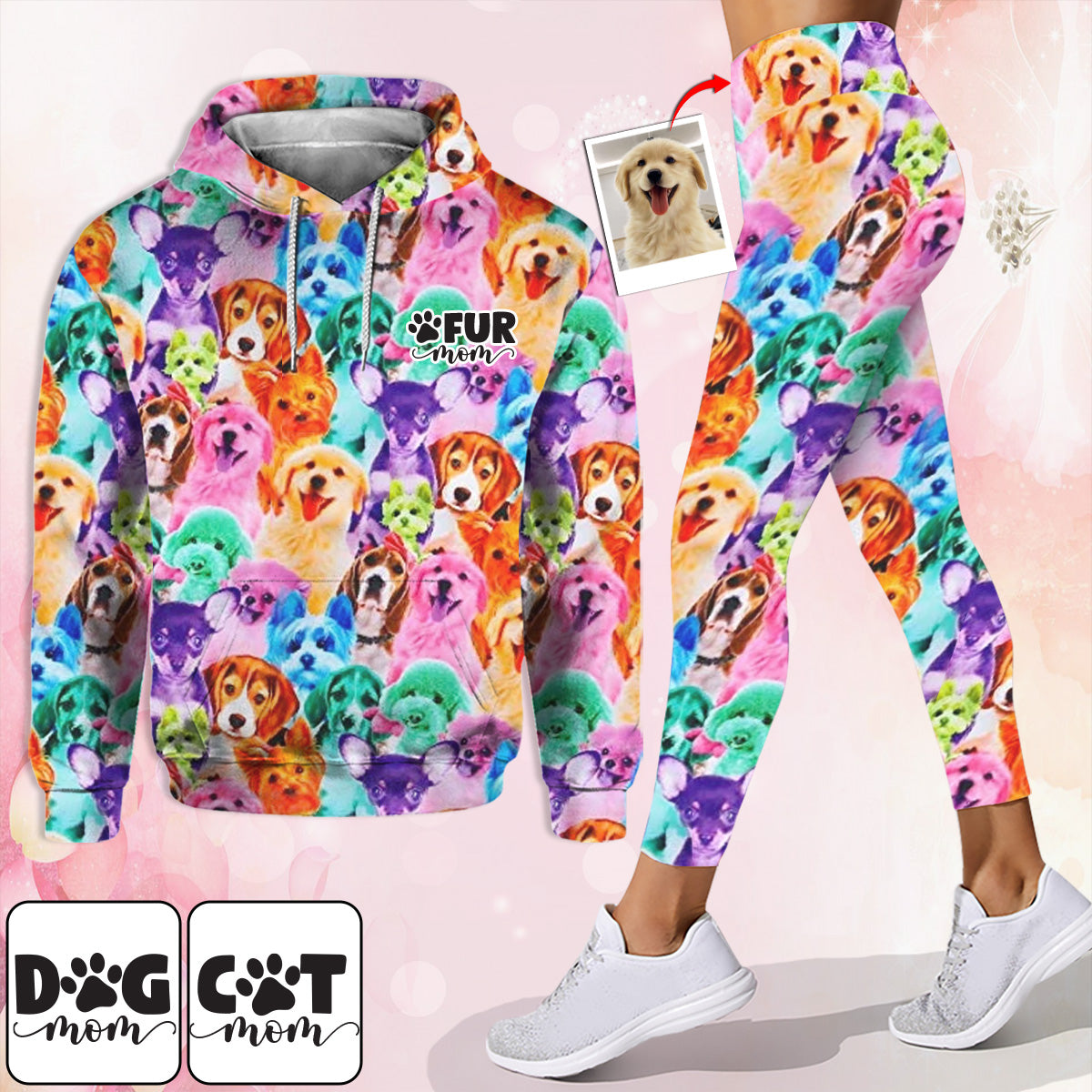 Foto-Einfügung im farbenfrohen Stil – Personalisierter Katzen-Hoodie und Leggings