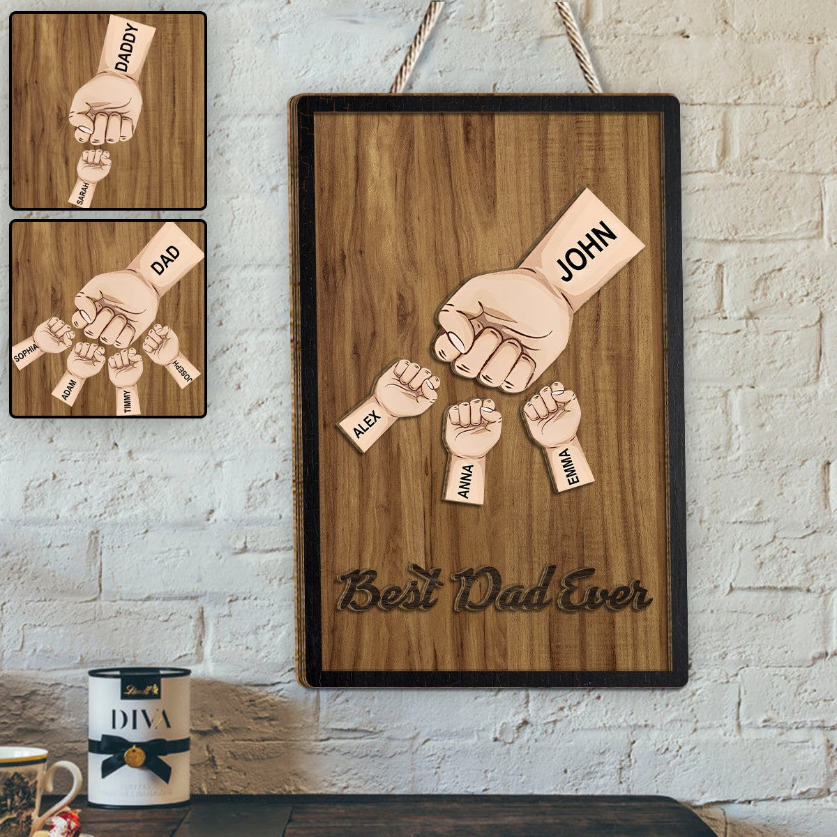 Bester Papa aller Zeiten – Personalisiertes 2-lagiges Holzschild „Vater“ / Holzplakette