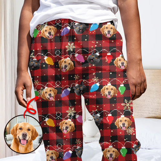 Niedliche Lichterkette mit Hunde- und Katzengesichtern – Geschenk für Hunde- und Katzenliebhaber – Personalisierter Pyjama mit Knöpfen