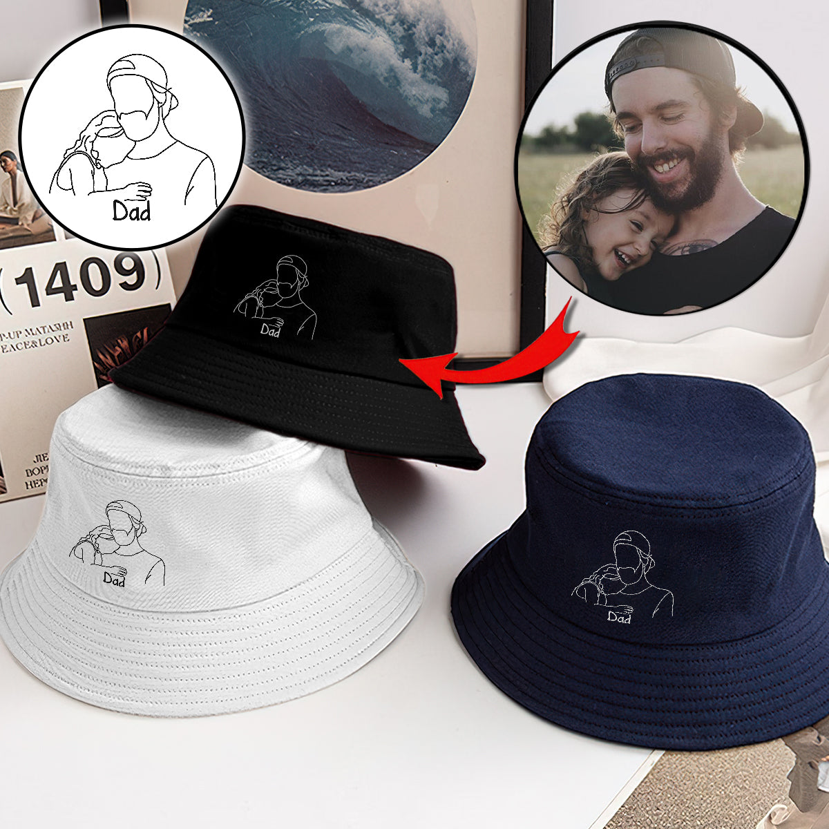 Custom Photo - Personalized Step Dad Embroidered Bucket Hat