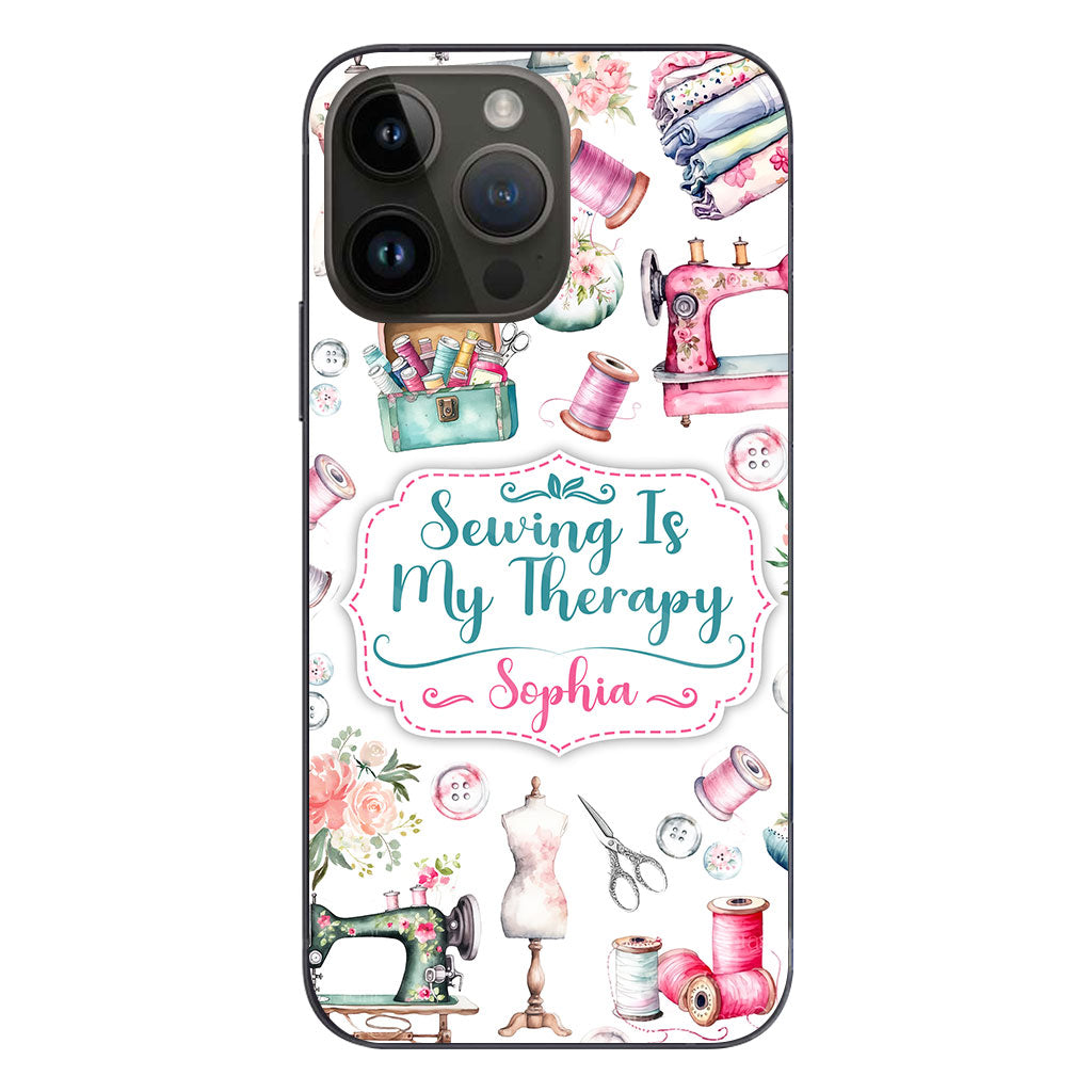 Nähen ist meine Therapie – Personalisierte Handyhülle zum Thema Nähen