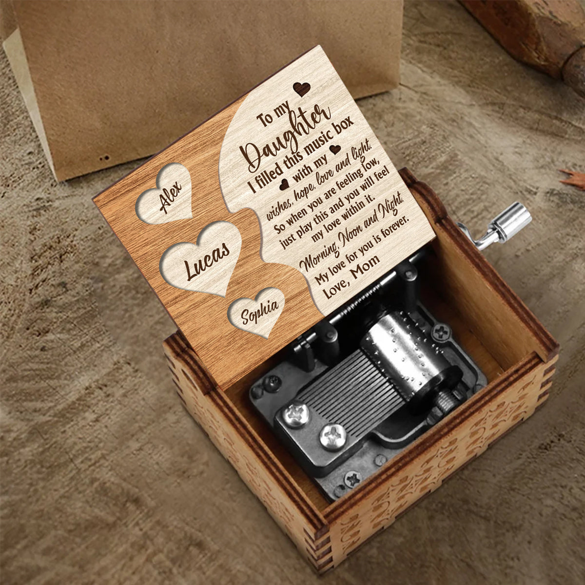 Mama für alle Zeiten – Geschenk für Mama, Oma, Opa, Papa, Tochter, Sohn, Enkelin, Enkel – Personalisierte Spieluhr mit Handkurbel