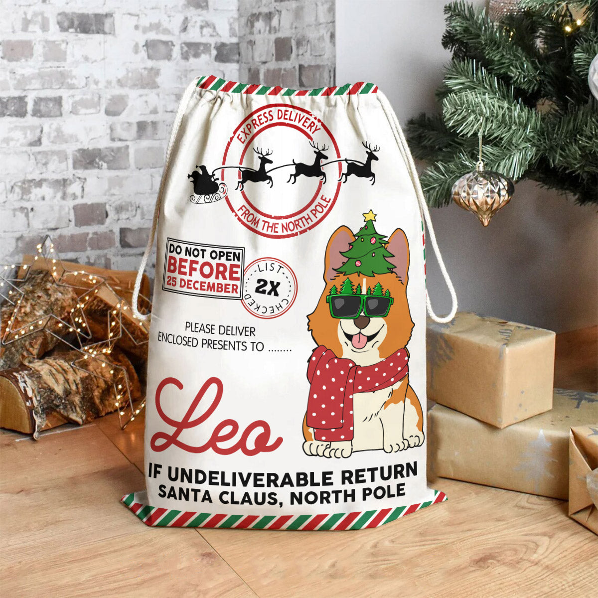 Do Not Open Before 25 December - Personalized Dog Drawstring Tote Bag