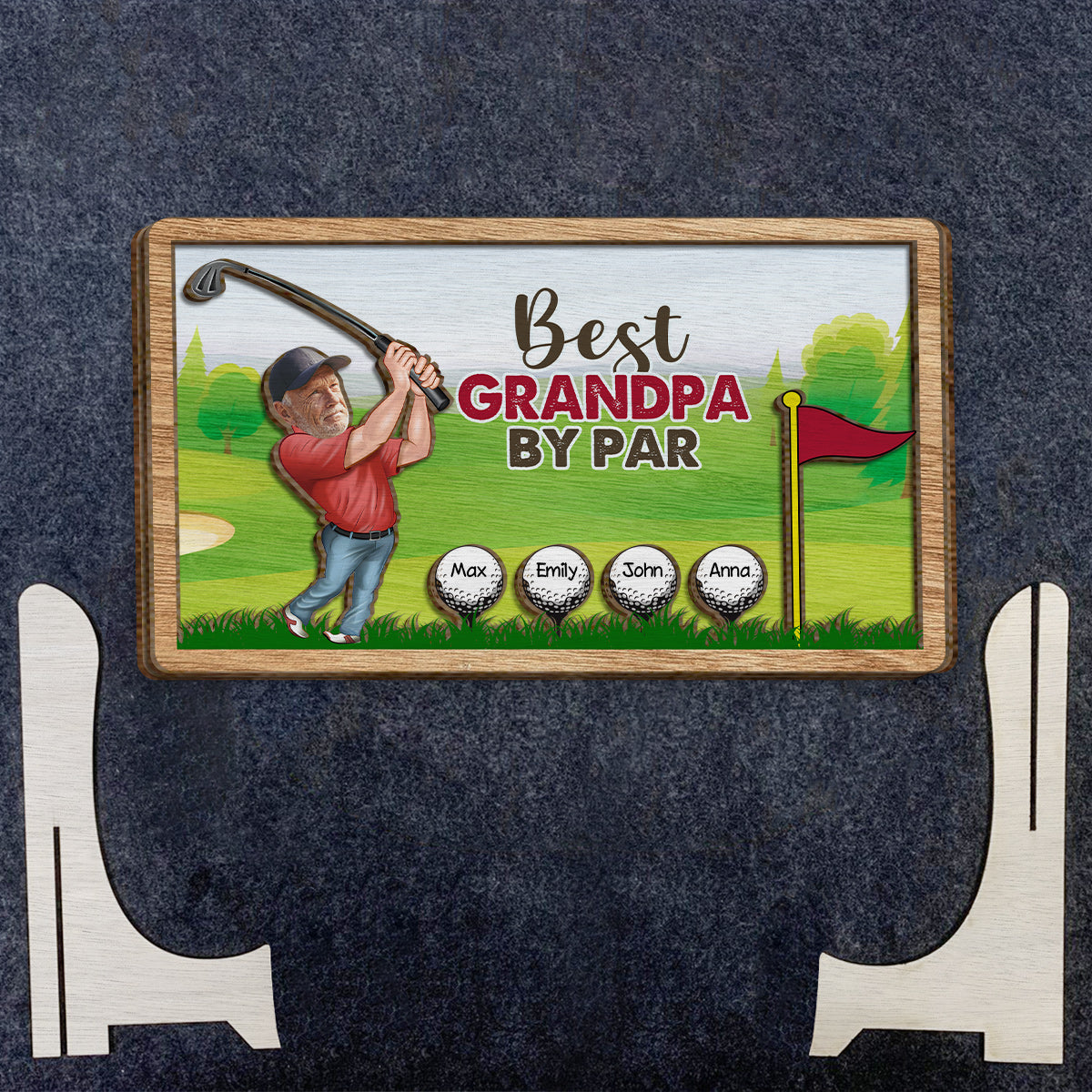 Bester Opa nach Par - Personalisiertes zweilagiges Golf-Holzschild / Holzplakette