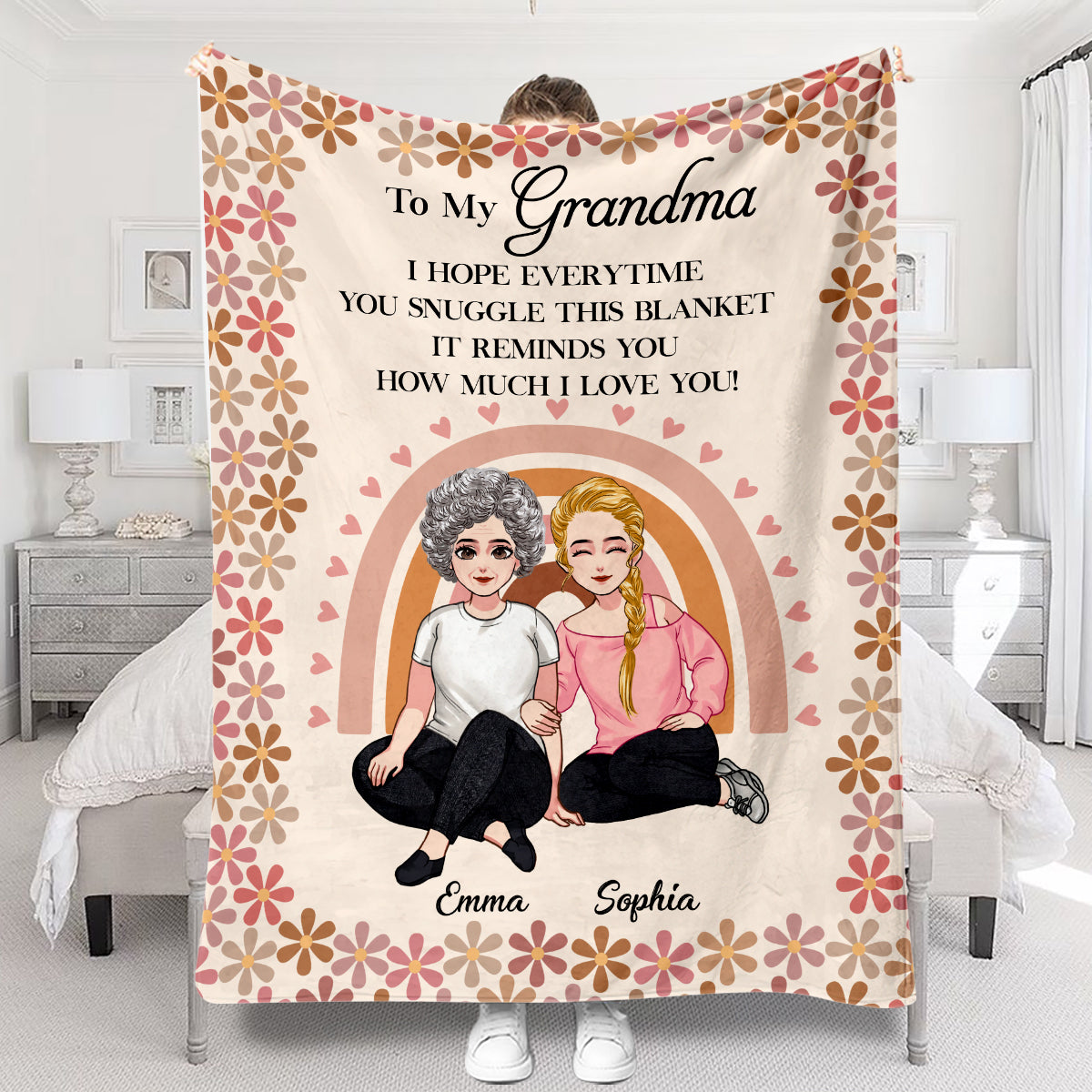 Wir hoffen, dass du dich jedes Mal, wenn du diese Decke kuschelst, daran erfreut – Geschenk für Mama, Oma – personalisierte Decke