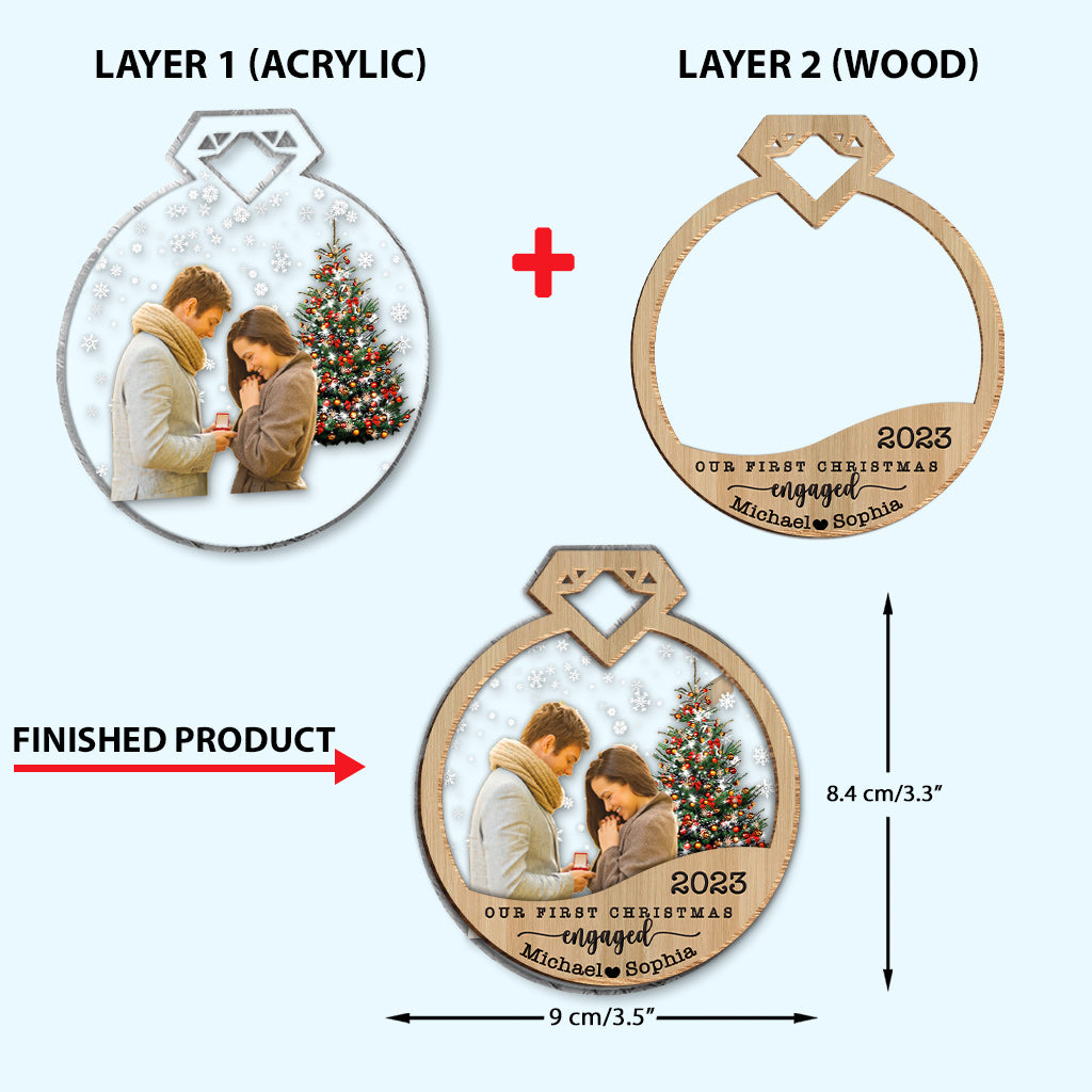 Unser erstes gemeinsames Weihnachtsfest – Personalisierte Verlobungs-Weihnachtsdekoration, 2-lagig