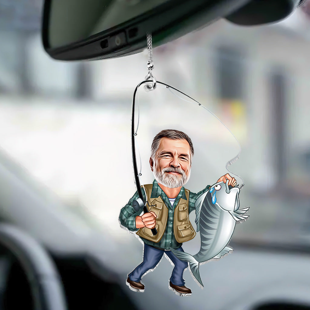 Lustiges Angelmotiv mit Foto – Personalisierter Angel-Autoanhänger