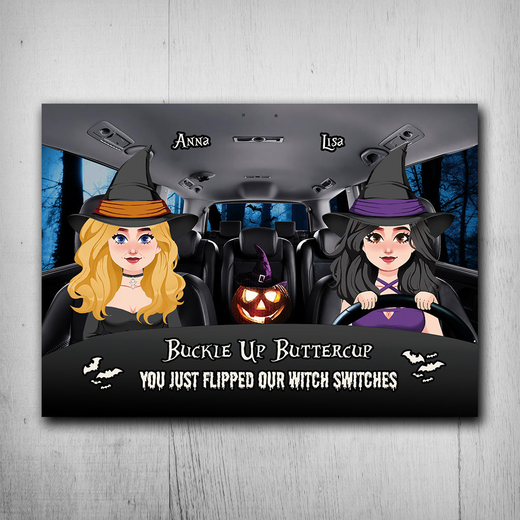 Schnalle dich an, Butterblume – Personalisiertes rechteckiges Hexen-Metallschild