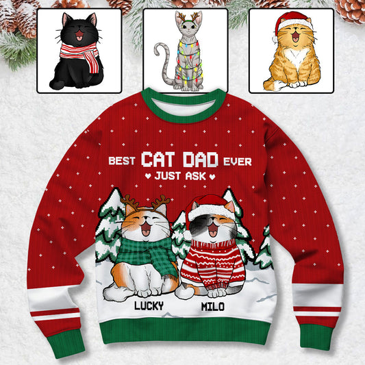 Best Cat Dad Ever - Personalized Cat Ugly Sweater
