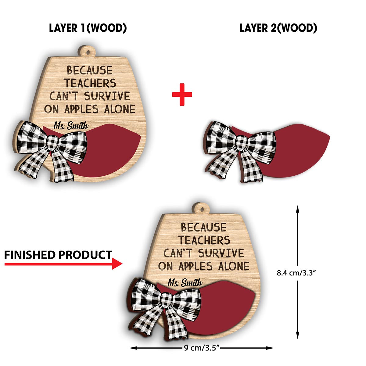 Weil Lehrer nicht nur von Äpfeln leben können – Personalisierter Lehrer-Weihnachtsbaumschmuck, 2-lagig