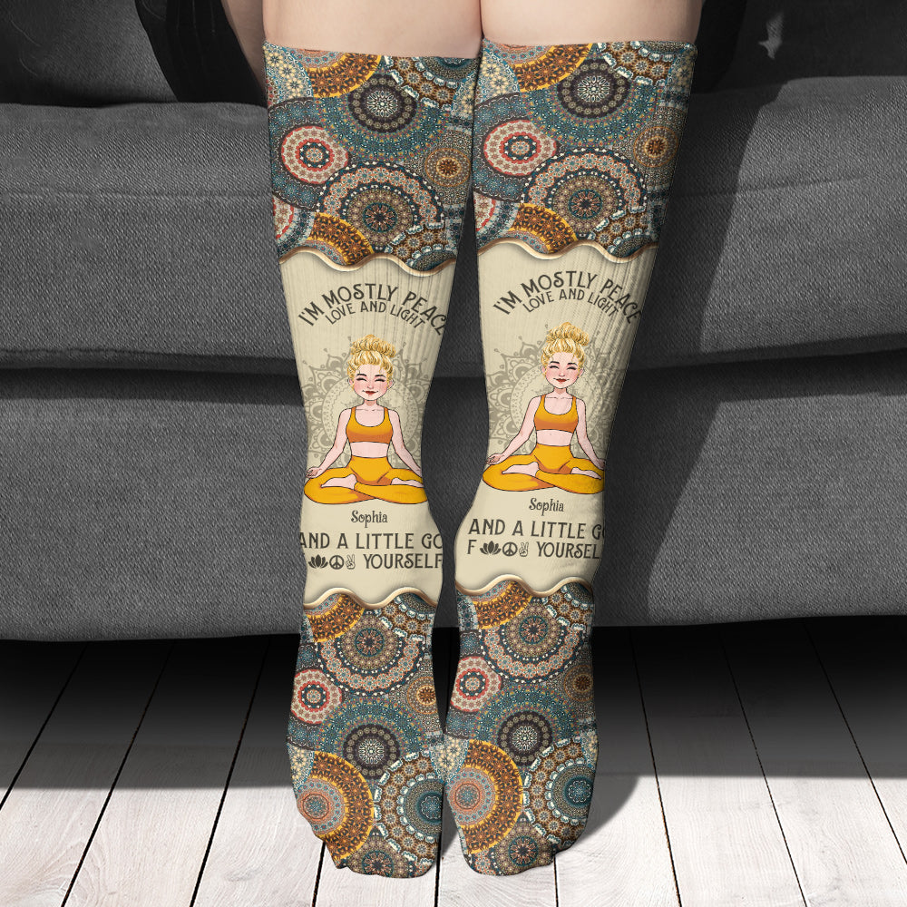 I'm Mostly Peace Love And Light - Personalized Yoga Socks
