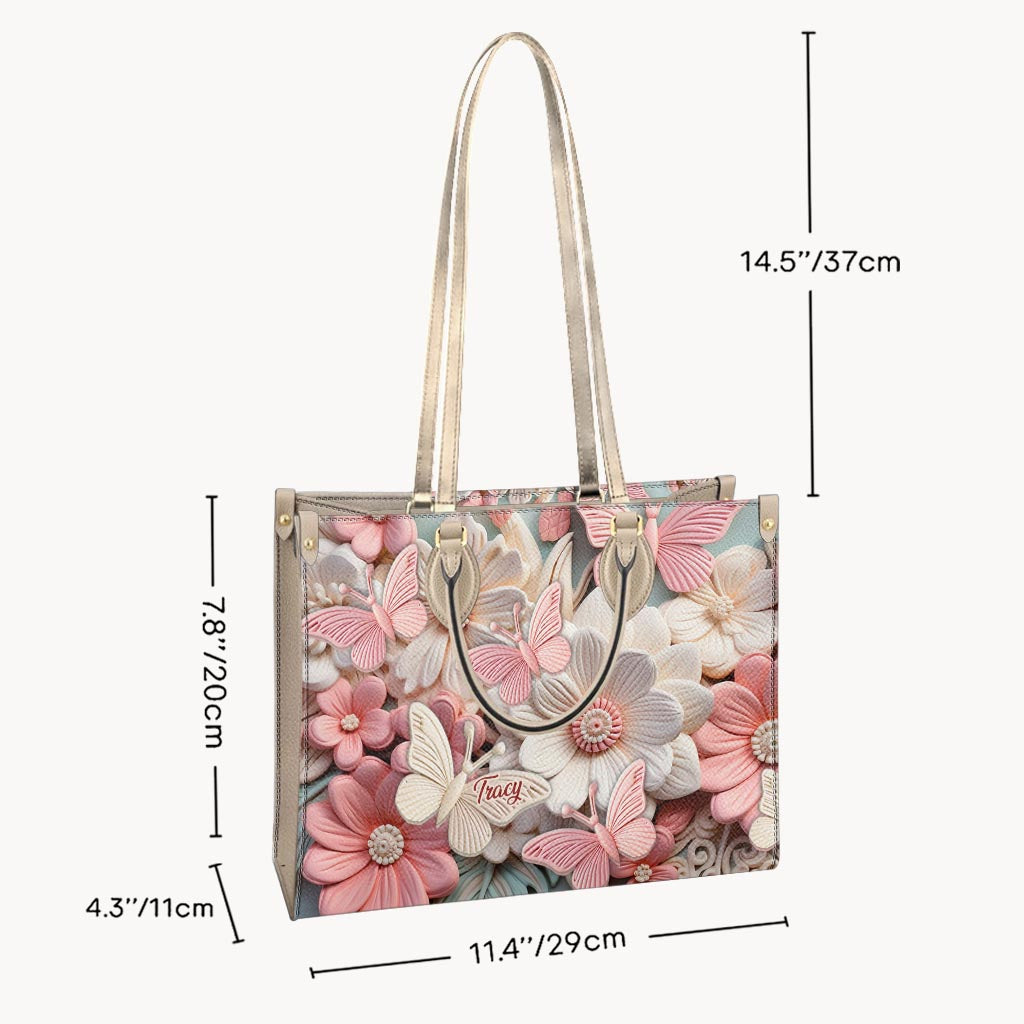 Schmetterlinge und Blumen – Personalisierte Schmetterlings-Lederhandtasche