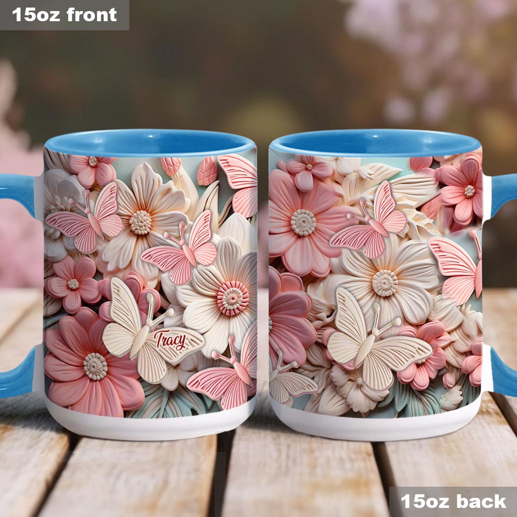 Butterfies And Flowers - Personalized Butterfly Accent Mug