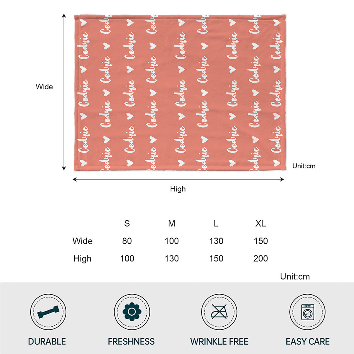Custom Name Heart Pattern - Personalized Newborn Blanket