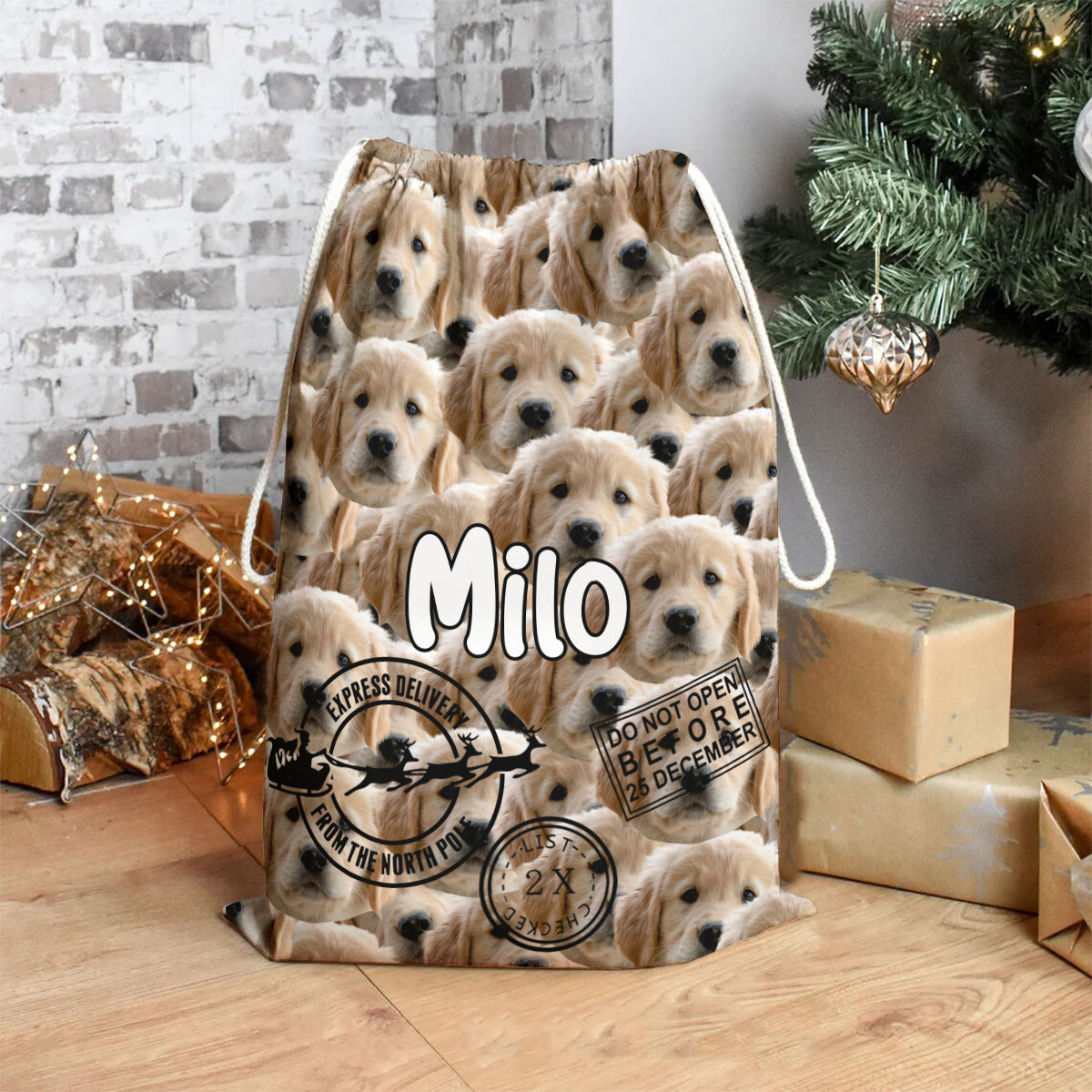 Weihnachtssonderlieferung mit niedlichen Gesichtern – personalisierte Familien-Weihnachtstasche