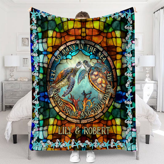 So Many In The Sea - Personalized Turtle Blanket