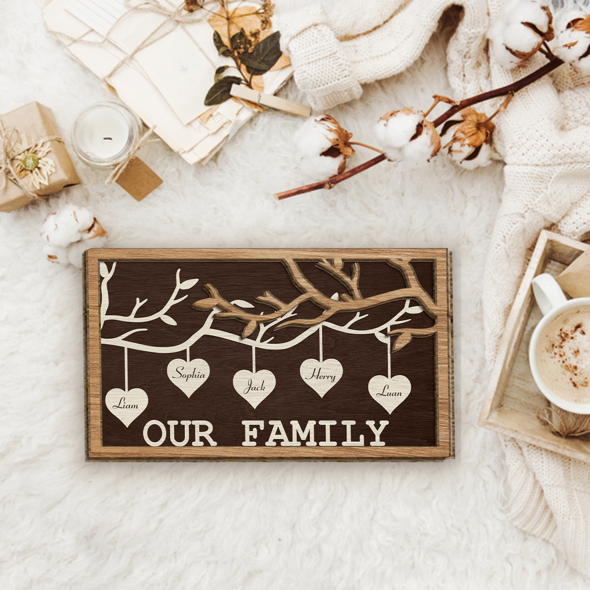 Familienstammbaum zum Aufhängen – Personalisiertes zweilagiges Holzschild/Holzplakette für die Familie
