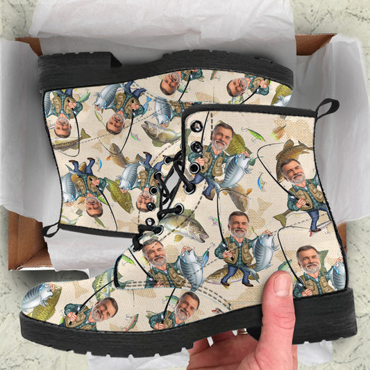 Photo Inserted Funny Fishing - Personalized Fishing Leather Boots
