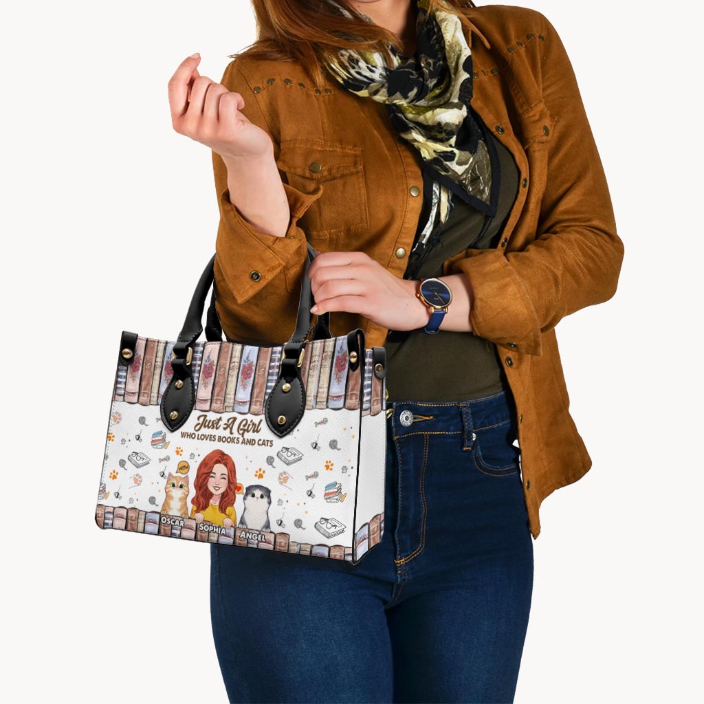 Love Books And Cats - Personalized Book Leather Handbag