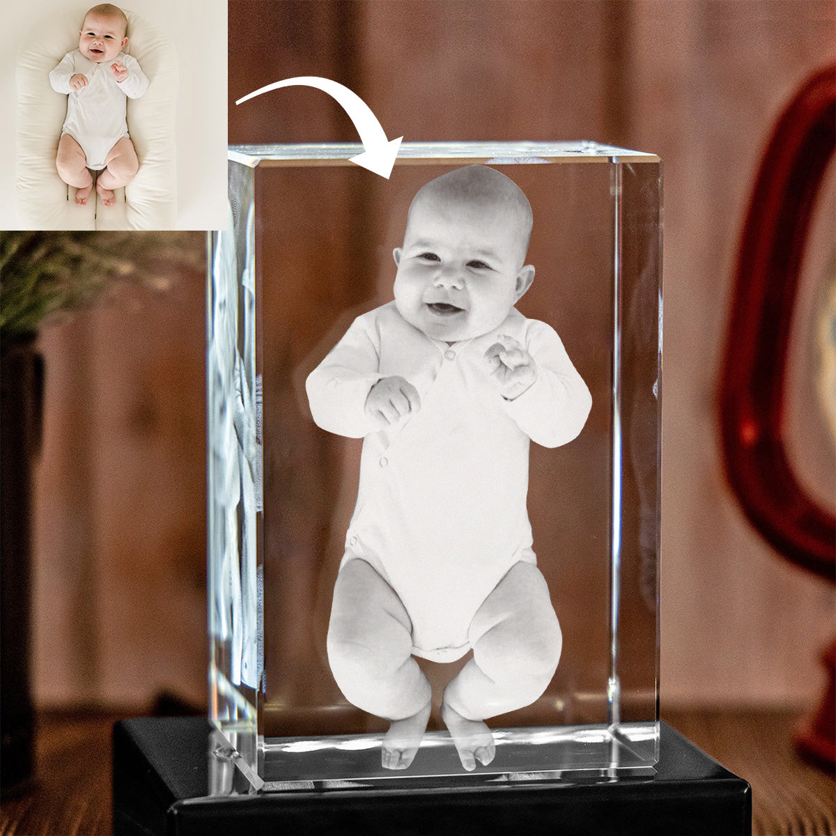 Custom Photo - Personalized Newborn Laser Engraving 3D Cuboid Shaped Crystal Lamp