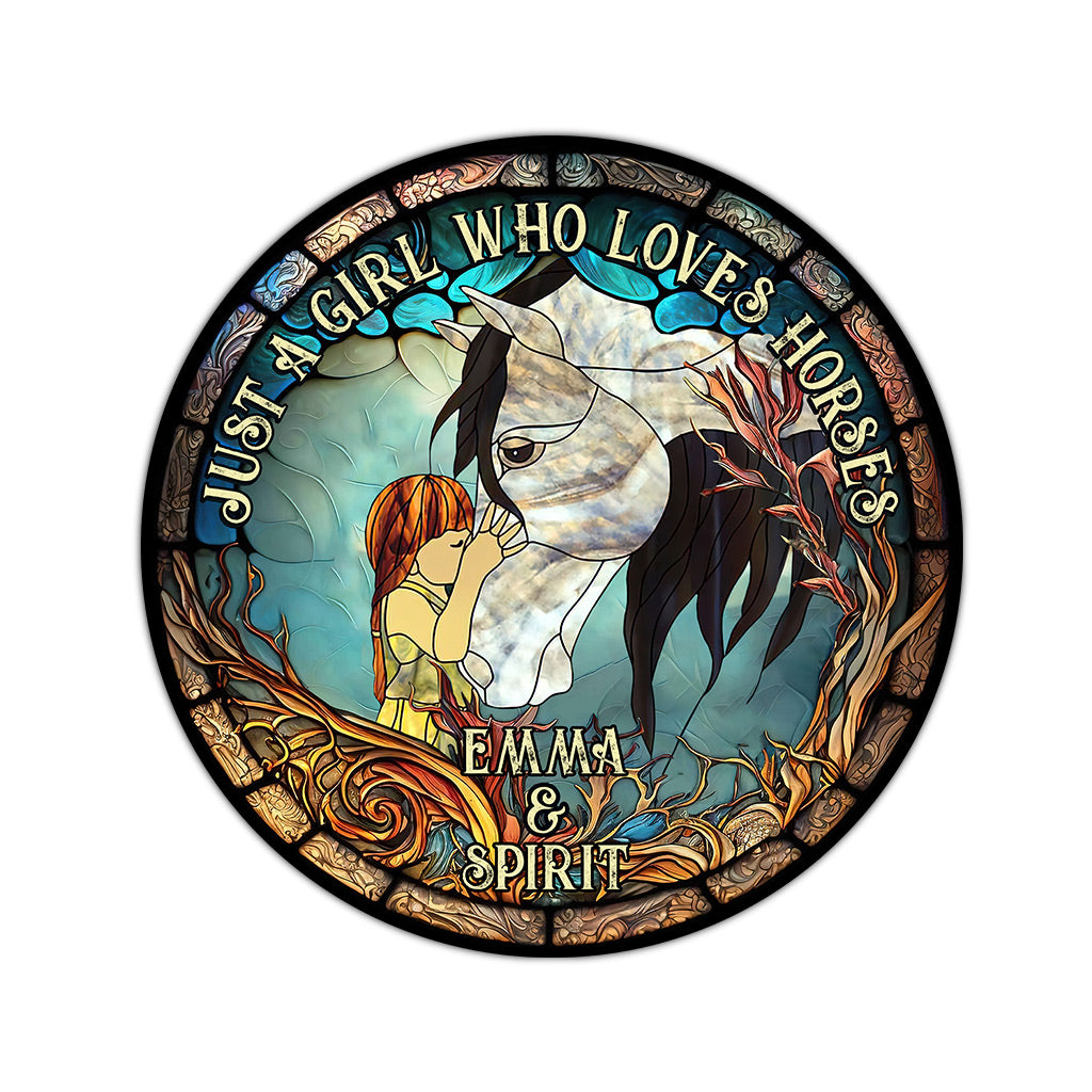 Einfach ein Mädchen, das Pferde liebt – personalisierter runder Pferdeteppich