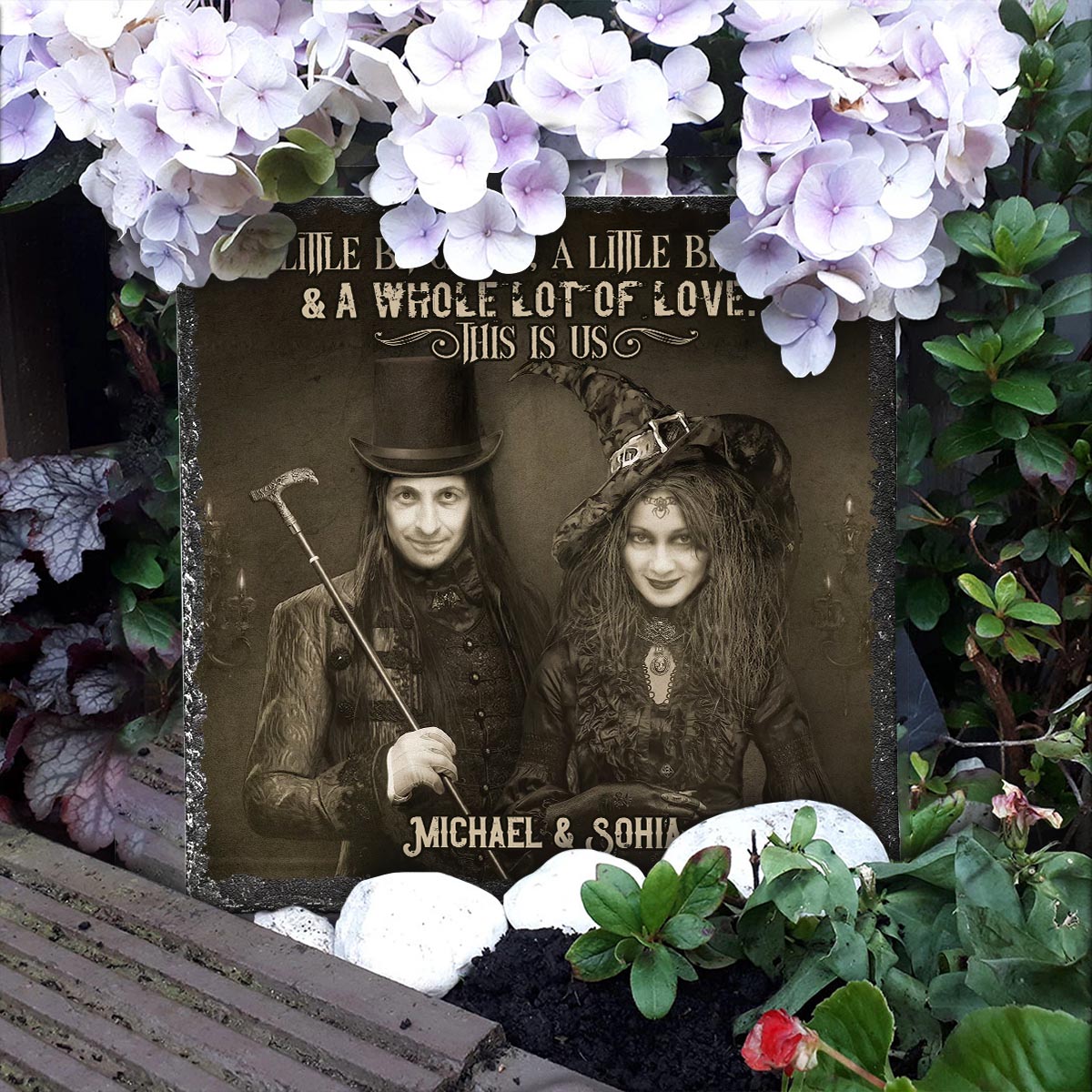 Bis dass der Tod uns scheidet – Personalisierter quadratischer Stein für Paare