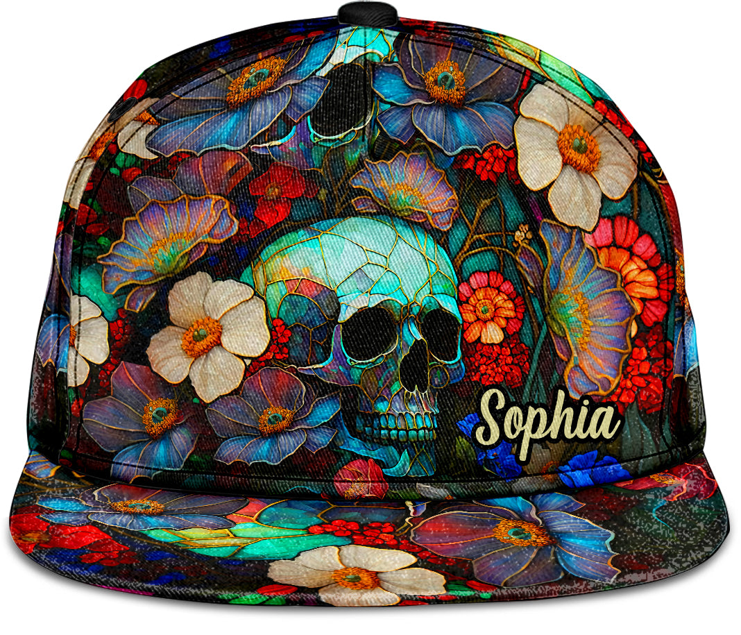 Totenkopf mit Blumenmuster – Personalisierte Totenkopf-Snapback-Kappe