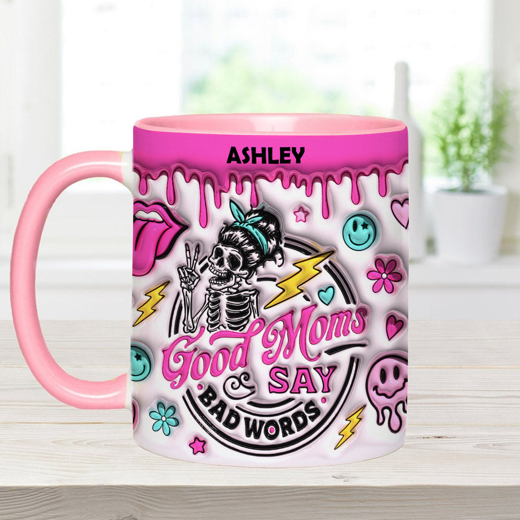 „Gute Mütter sagen Schimpfwörter“ – personalisierte Tasse mit Muttermotiv