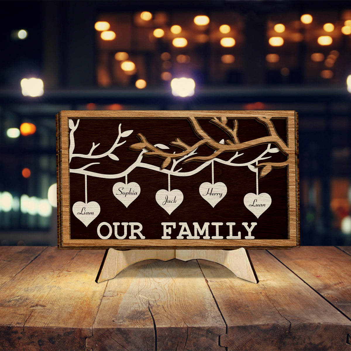 Familienstammbaum zum Aufhängen – Personalisiertes zweilagiges Holzschild/Holzplakette für die Familie