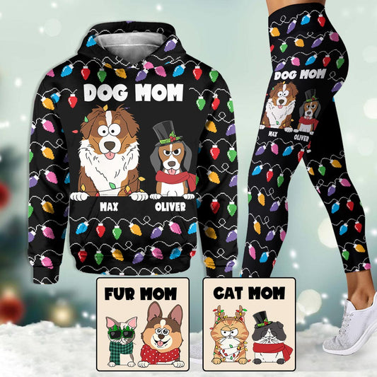 Bunte Weihnachtsbeleuchtung für Haustiere – personalisierter Hunde-Hoodie und Leggings