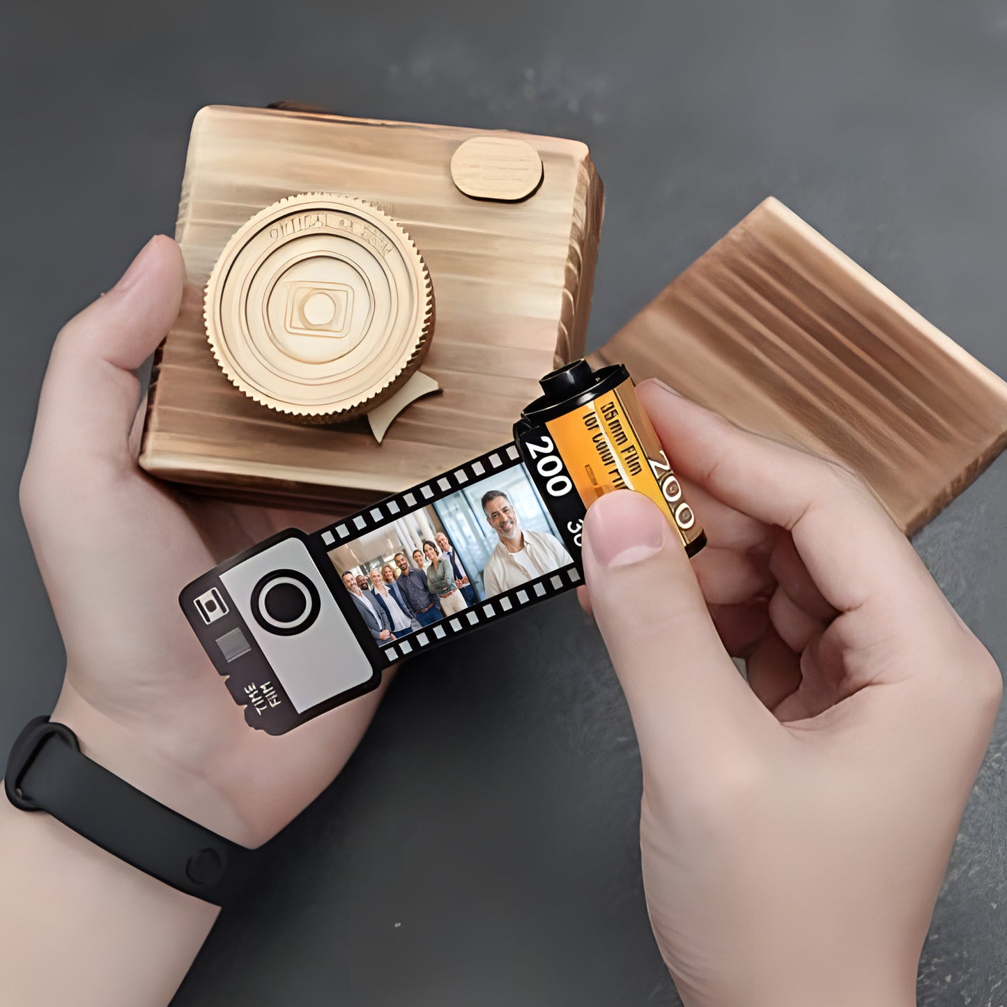 Herzlichen Glückwunsch zum Ruhestand – personalisierter Schlüsselanhänger in Form einer Filmrolle aus dem Ruhestand