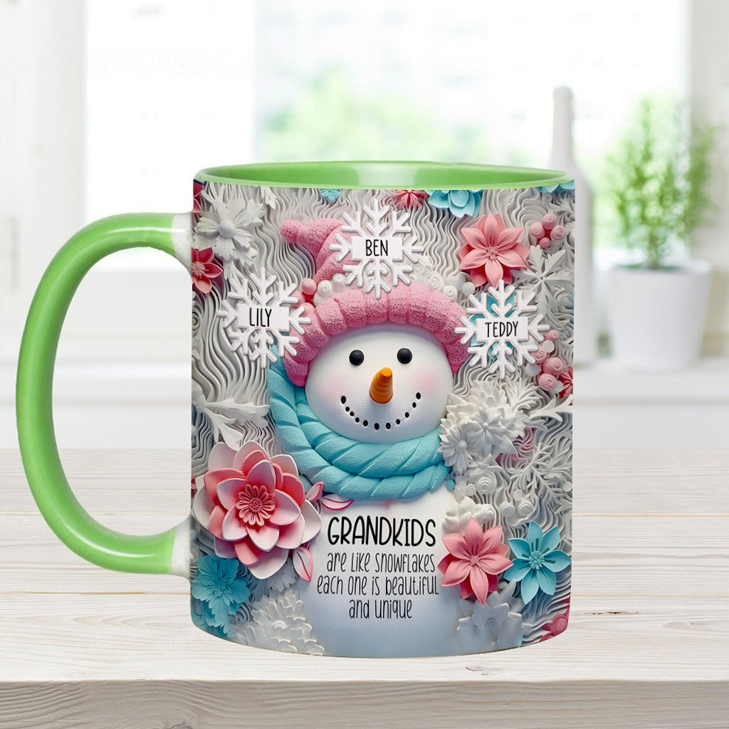 Enkelkinder sind wie Schneeflocken – Geschenk für Oma – Personalisierte Tasse mit Akzent