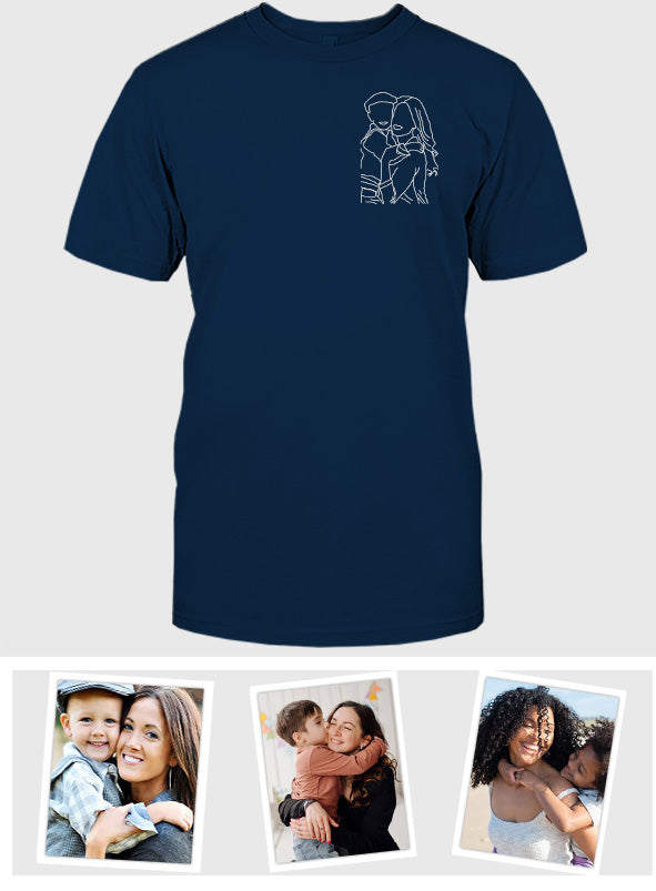 Individuelle Linienzeichnung – Personalisiertes, besticktes Mutter-T-Shirt