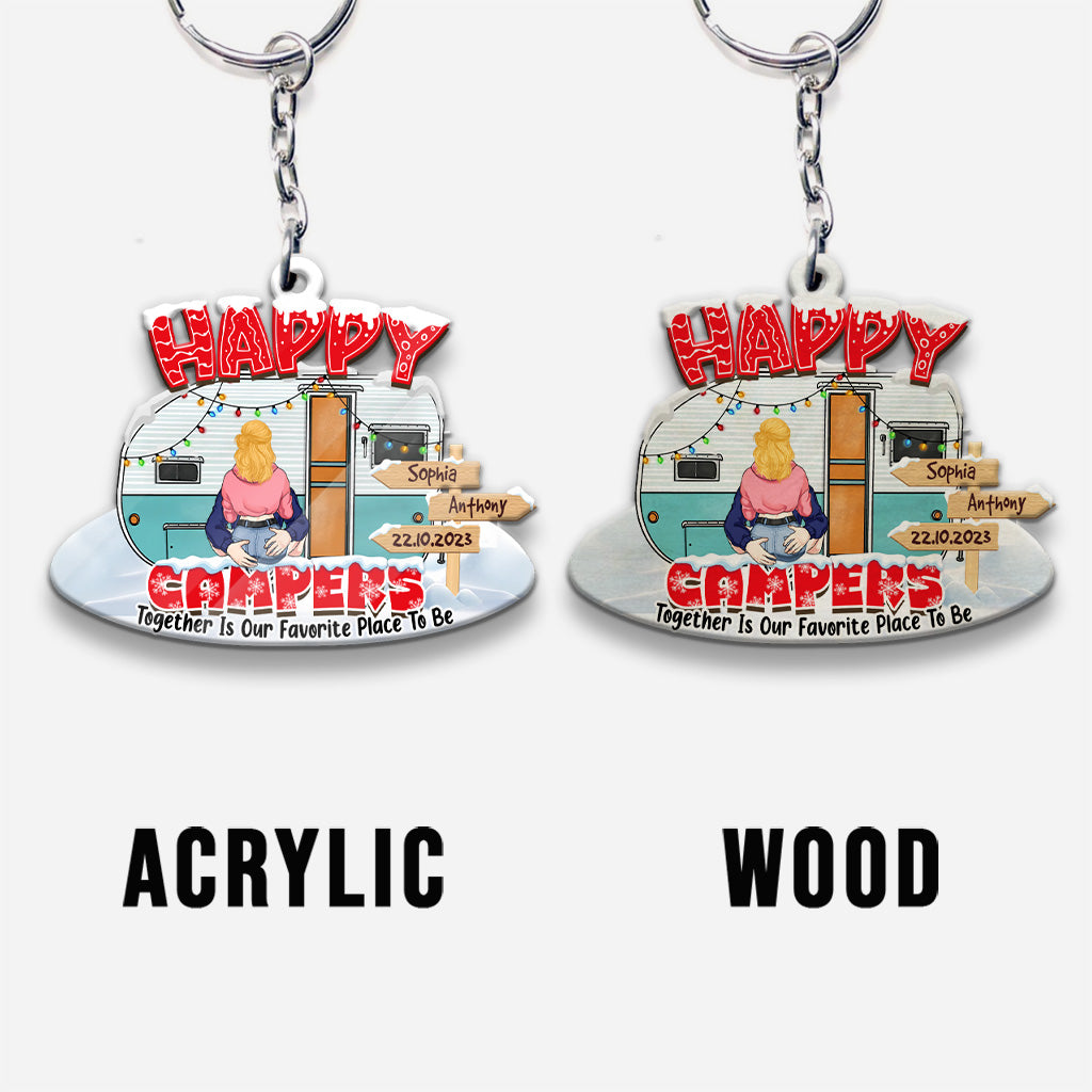 Glückliche Camper – Campinggeschenk für Ehemann, Ehefrau, Freund, Freundin – Personalisierter Schlüsselanhänger