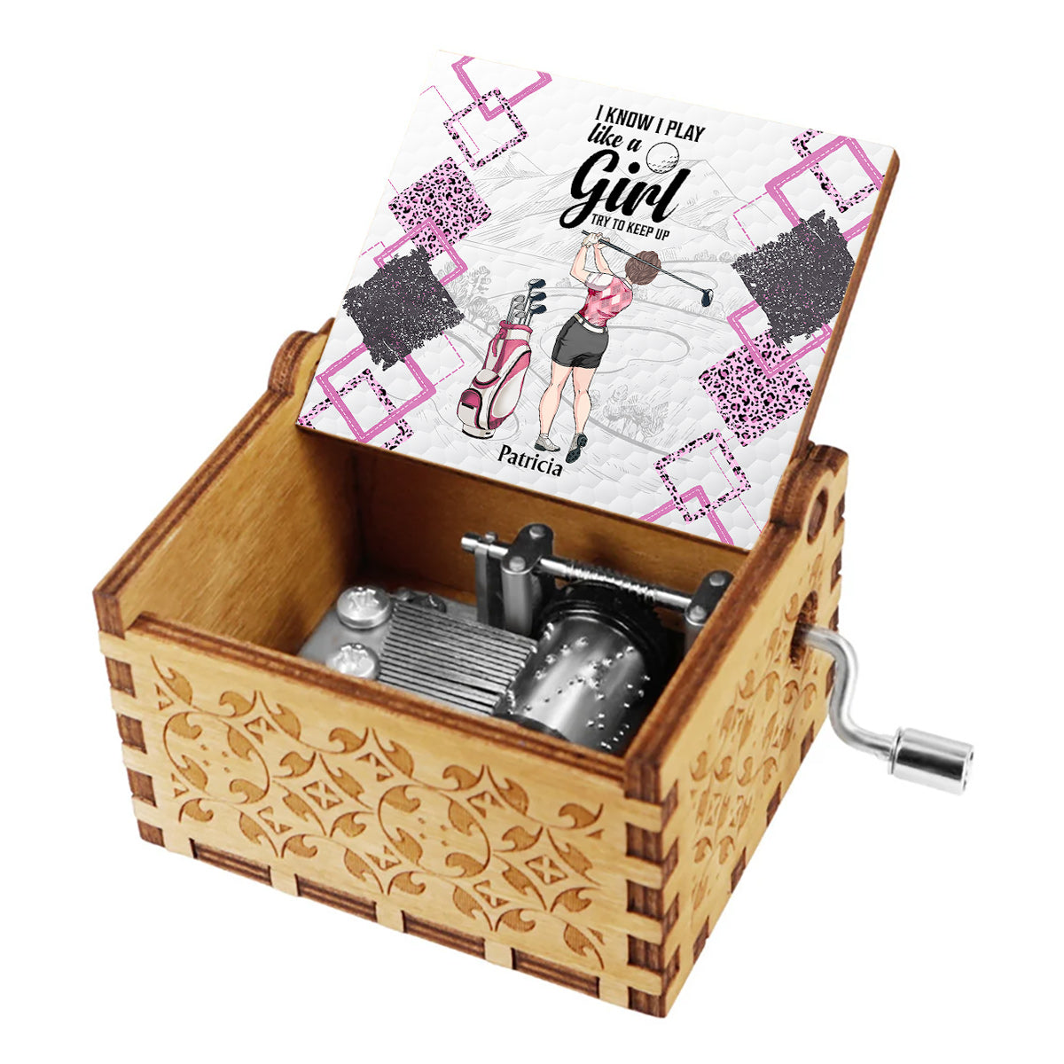 Golf Instruction - Golf gift for her, girlfriend, wife, daughter - Personalized Hand Crank Music Box